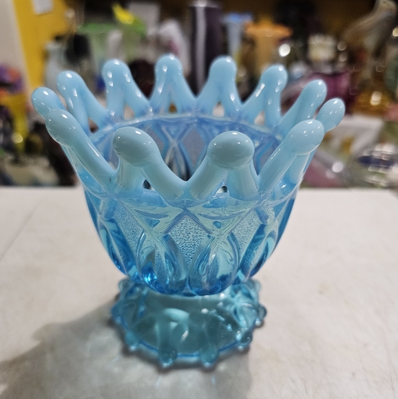 National Glass Company 1903 (Northwood Alaska) Blue Opalescent Open O's Spooner - Picture 1 of 3